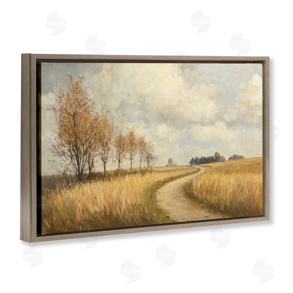 Petal Prints Design Wheat Road Path Brown Floating Frame Canvas Wall Art Print