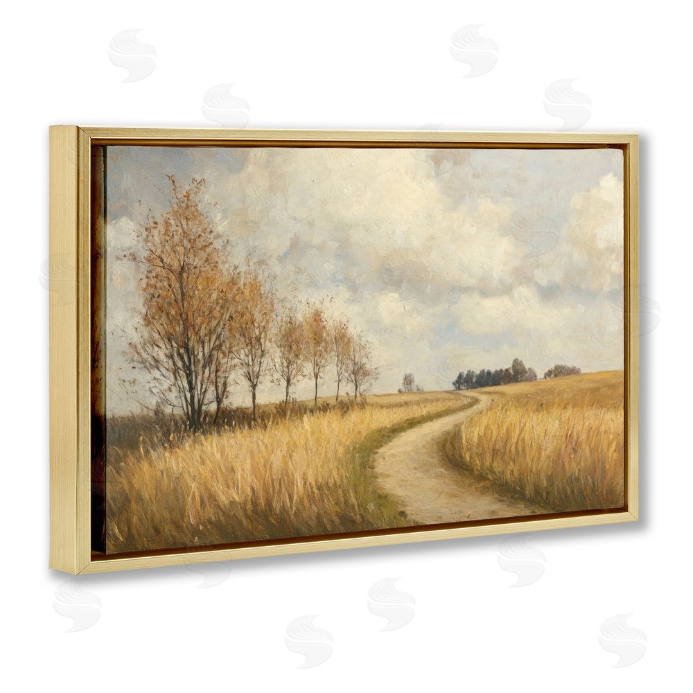 Petal Prints Design Wheat Road Path Gold Floating Frame Canvas Wall Art Print