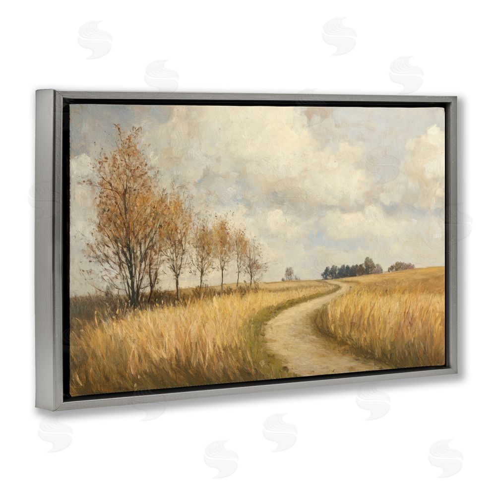 Petal Prints Design Wheat Road Path Gray Floating Frame Canvas Wall Art Print
