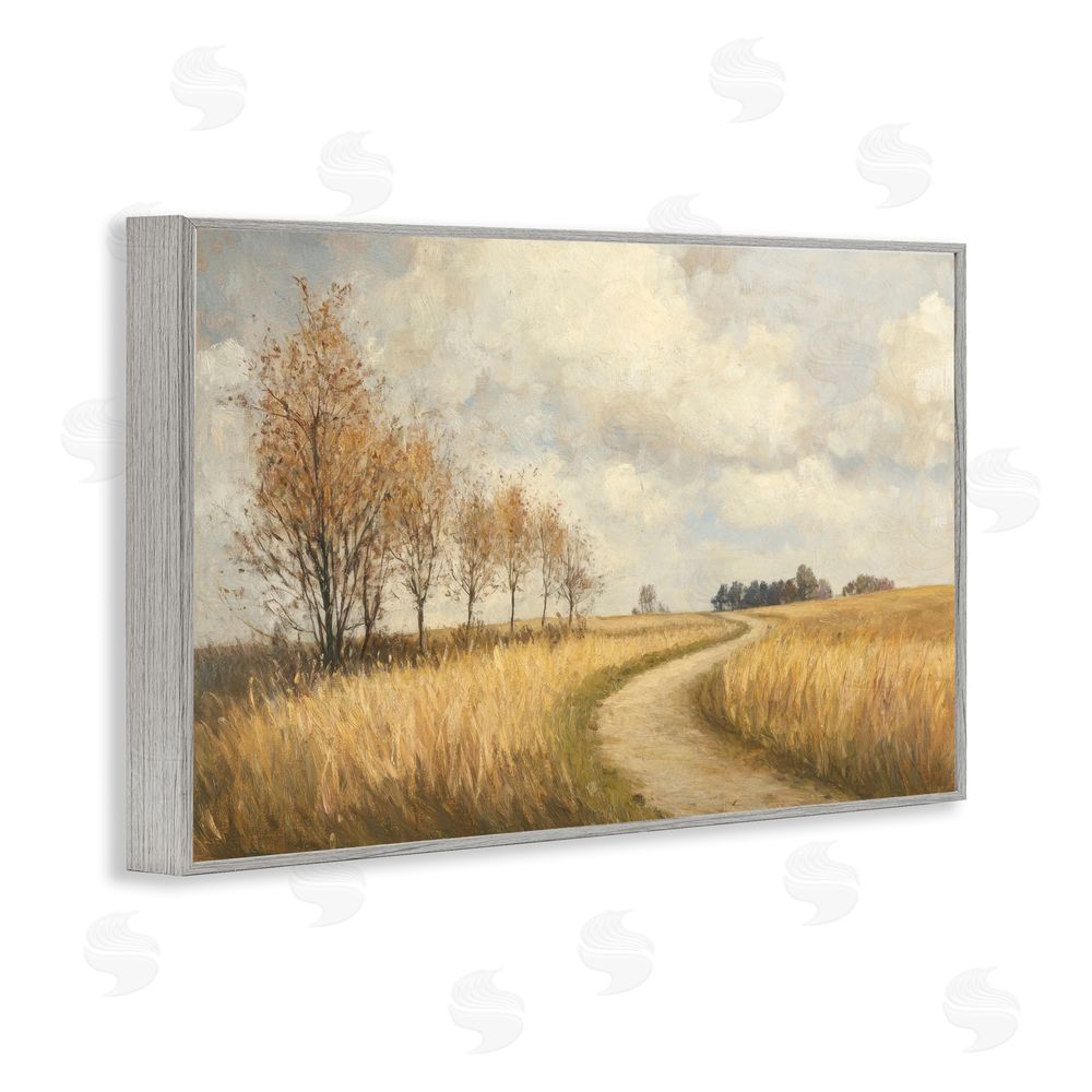 Petal Prints Design Wheat Road Path Gray Framed Giclee Wall Art Print