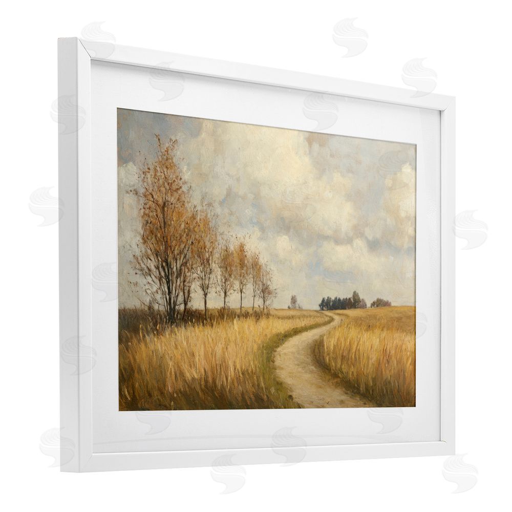 Petal Prints Design Wheat Road Path White Framed Print Under Glass with Mat Wall Art