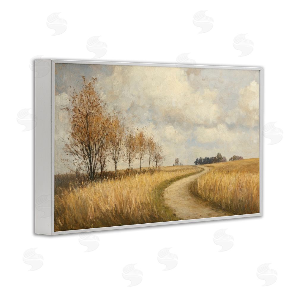 Petal Prints Design Wheat Road Path White Framed Giclee Wall Art Print