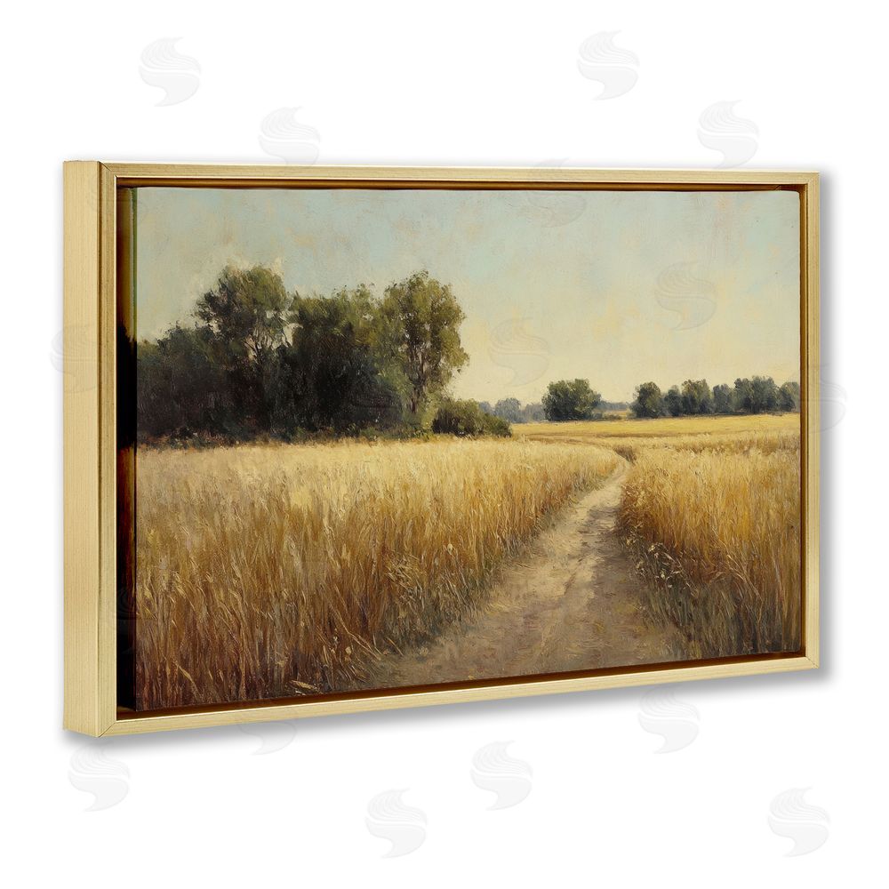 Petal Prints Design Sunlit Country Wheat Path Gold Floating Framed Canvas Wall Art Print