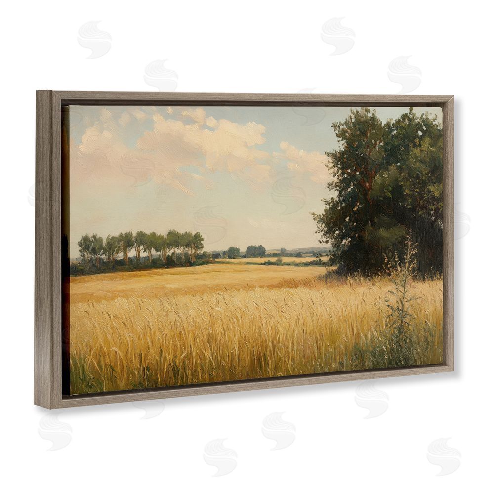 Petal Prints Design Where The Wheat Grows Brown Floating Framed Canvas Wall Art Print