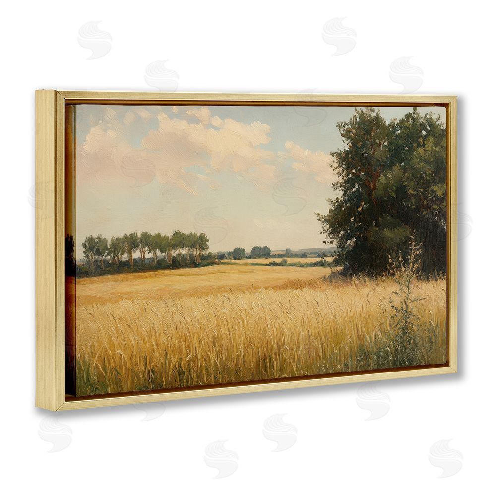 Petal Prints Design Where The Wheat Grows Gold Floating Framed Canvas Wall Art Print
