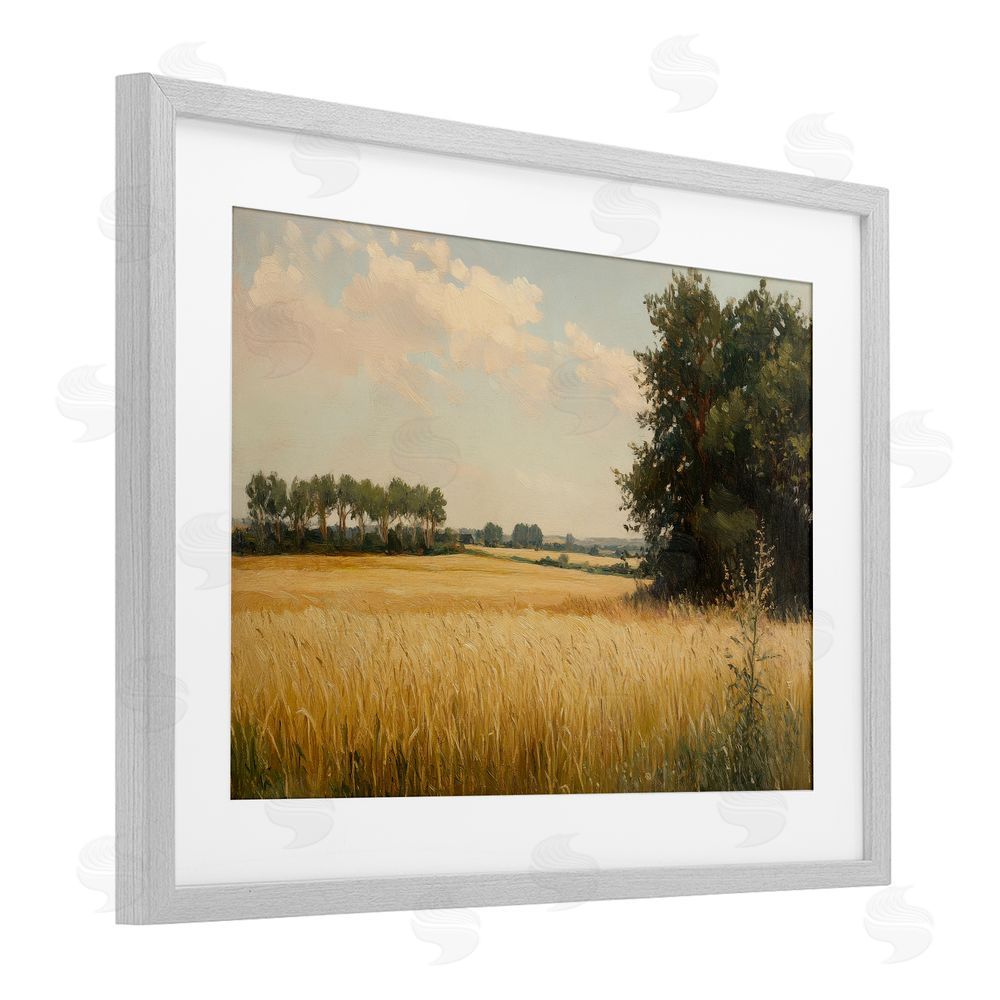 Petal Prints Design Where The Wheat Grows Gray Framed Print Under Glass with White Mat Wall Art