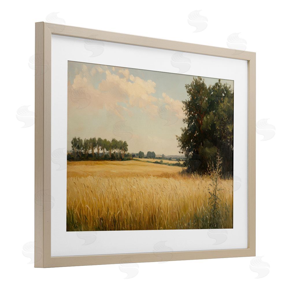Petal Prints Design Where The Wheat Grows Brown Framed Print Under Glass with White Mat Wall Art