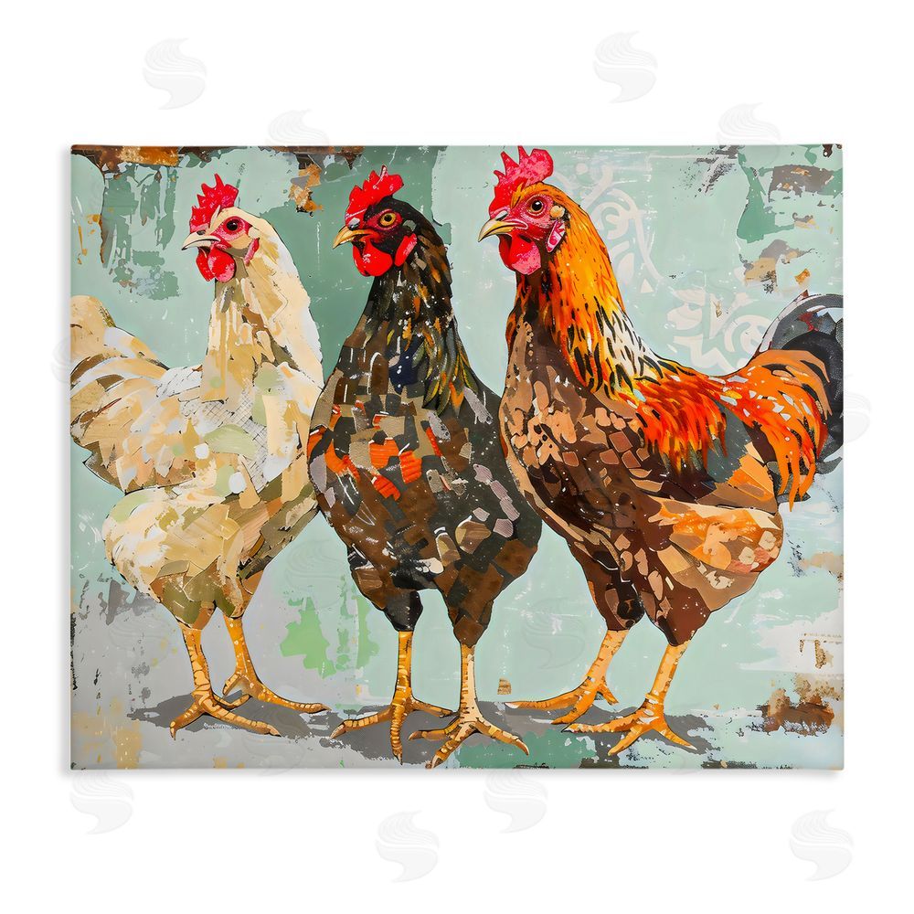 Creative Studio Abstract Chickens Trio Stretched Canvas Wall Art Print