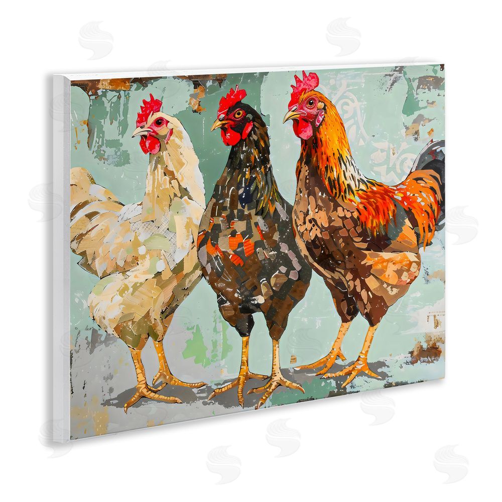 Creative Studio Abstract Chickens Trio Wall Plaque Art Print with White Foil Wrap
