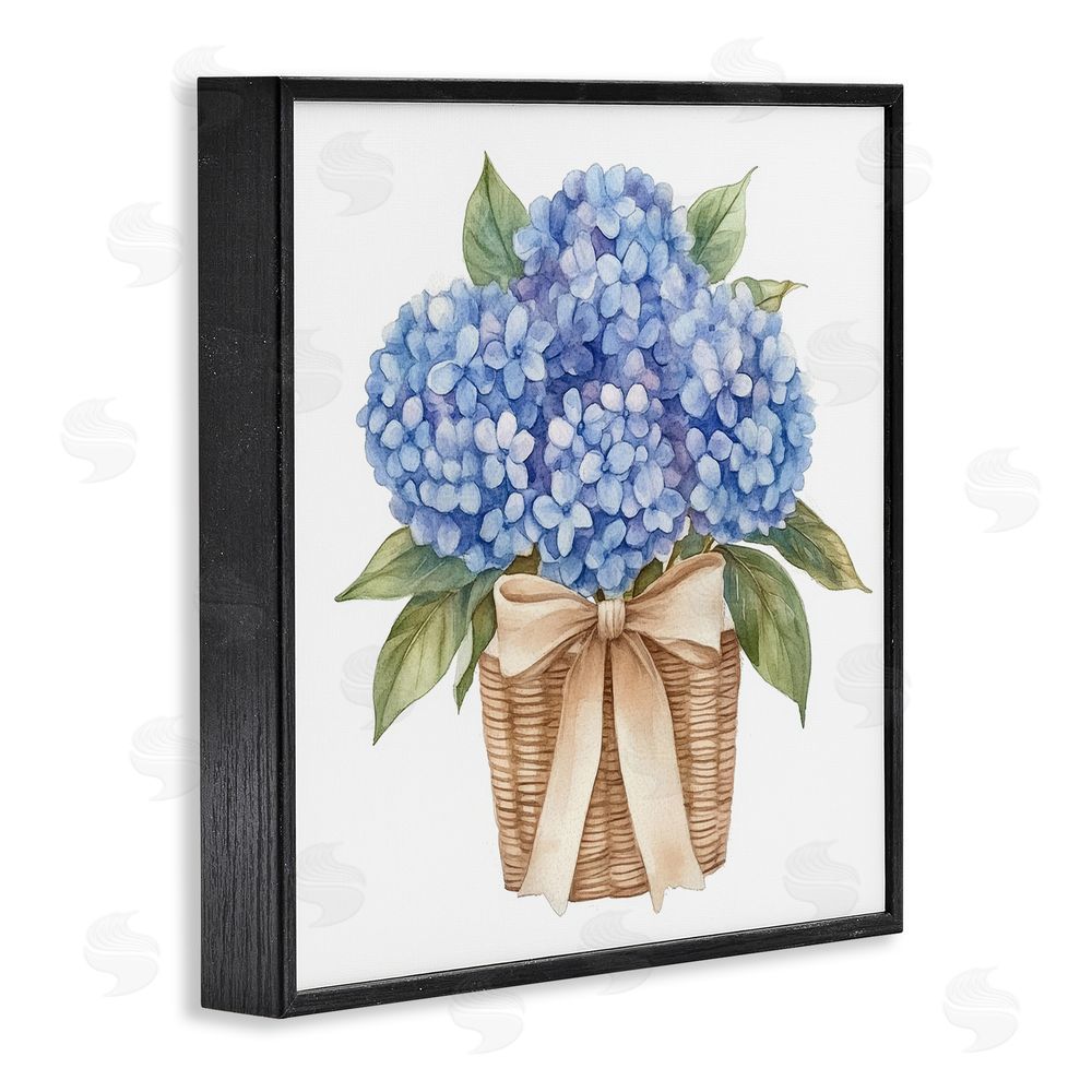 Petal Prints Design Blue Hydrangea Picnic Basket Black Framed Giclee Wall Art Print