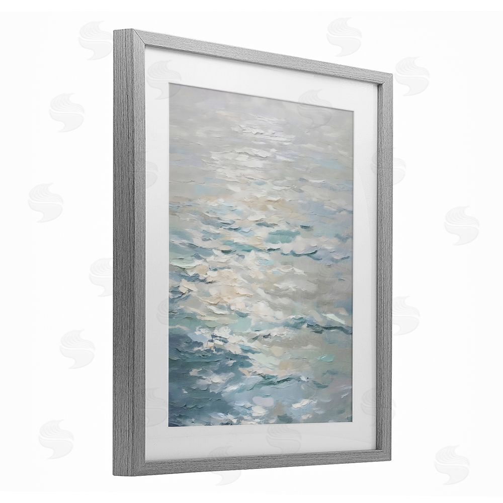 Riley B Shallow Reflections Calm Sea Gray Framed Print Under Glass with White Mat Wall Art