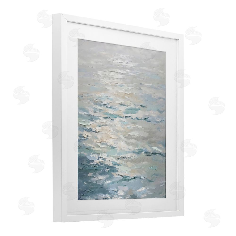 Riley B Shallow Reflections Calm Sea White Framed Print Under Glass with White Mat Wall Art