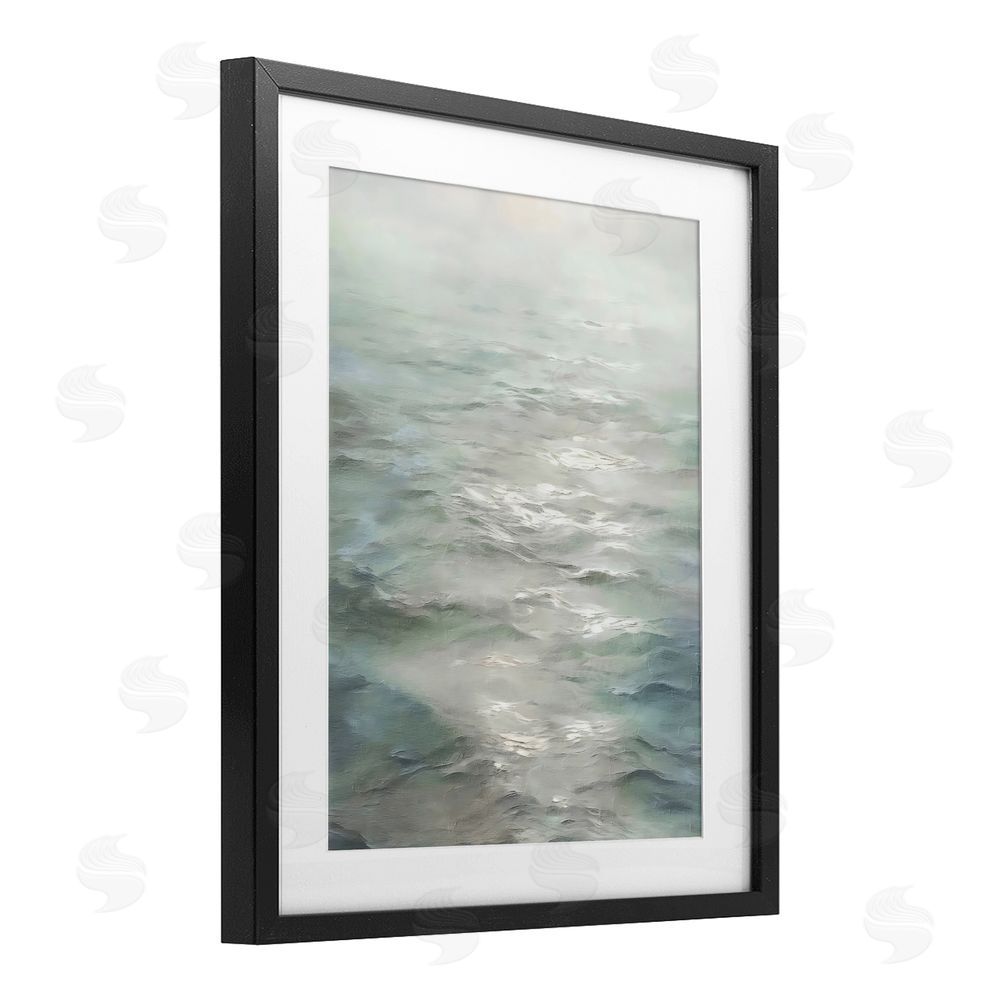 Riley B Shallow Reflections on Sea Black Framed Print Under Glass with White Mat Wall Art