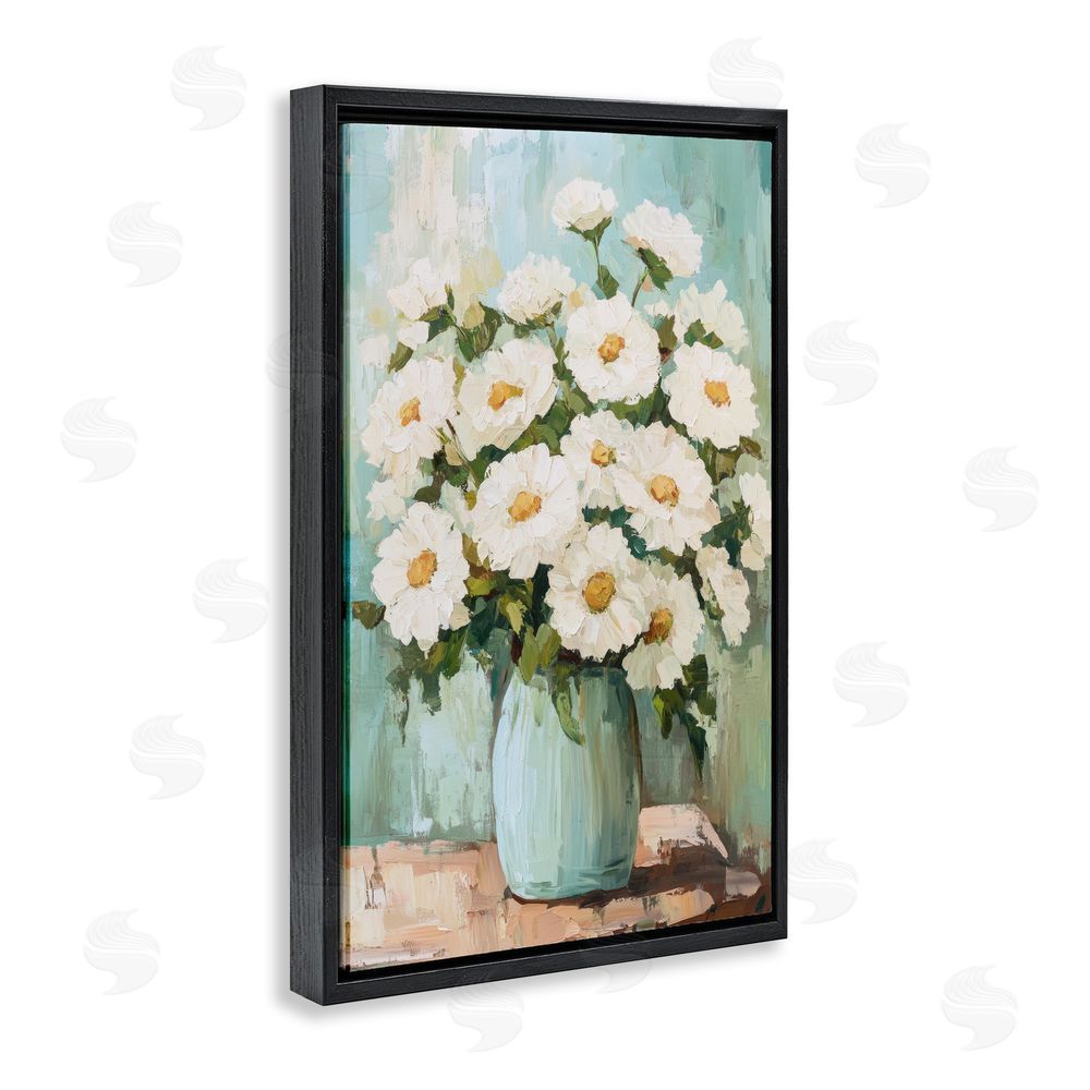 Petal Prints Design Cozy Arrangement of White Blooms Black Floating Frame Canvas Wall Art Print