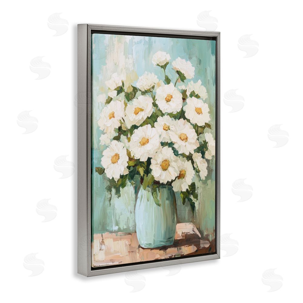 Petal Prints Design Cozy Arrangement of White Blooms Gray Floating Frame Canvas Wall Art Print