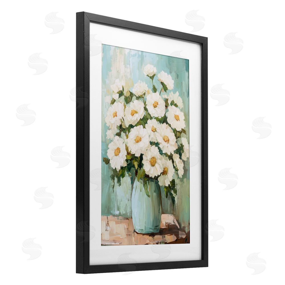 Petal Prints Design Cozy Arrangement of White Blooms Black Framed Print Under Glass Wall Art