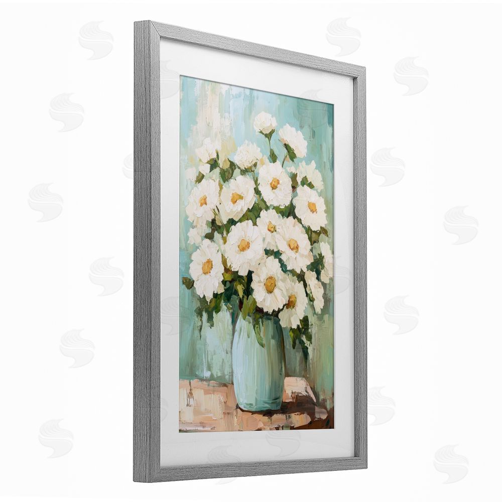 Petal Prints Design Cozy Arrangement of White Blooms Gray Framed Print Under Glass Wall Art