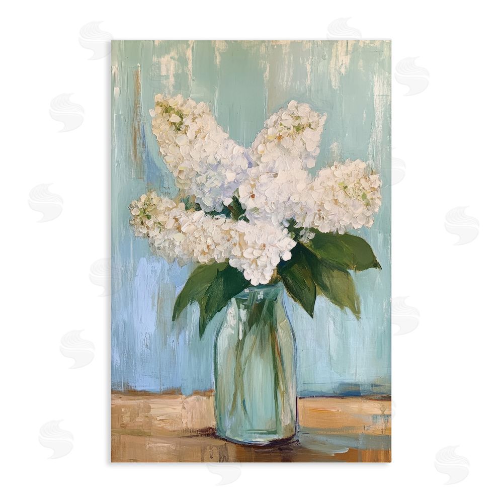 Petal Prints Design Tall Flowers in Glass Vase Stretched Canvas Wall Art Print