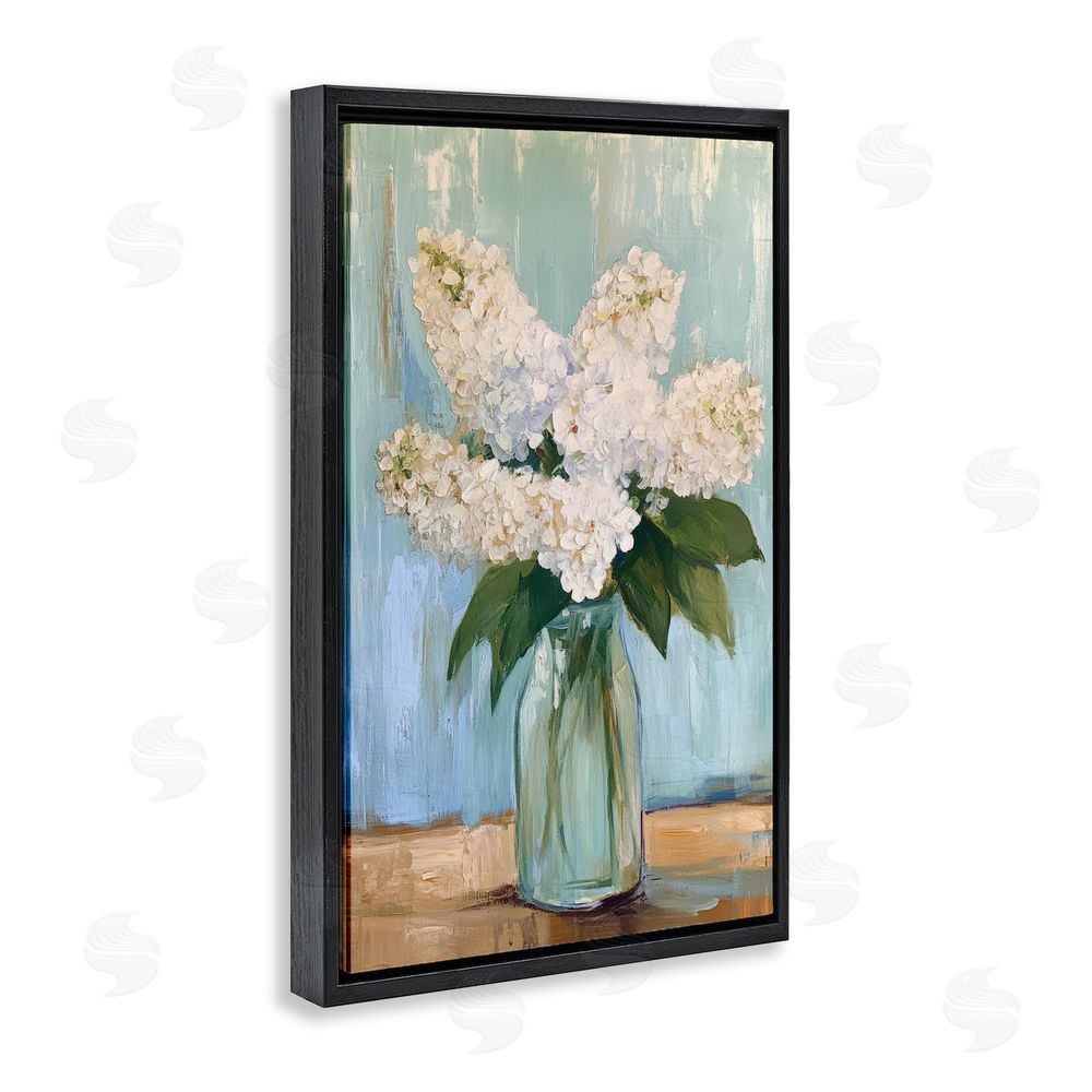 Petal Prints Design Tall Flowers in Glass Vase Black Floating Framed Canvas Wall Art Print