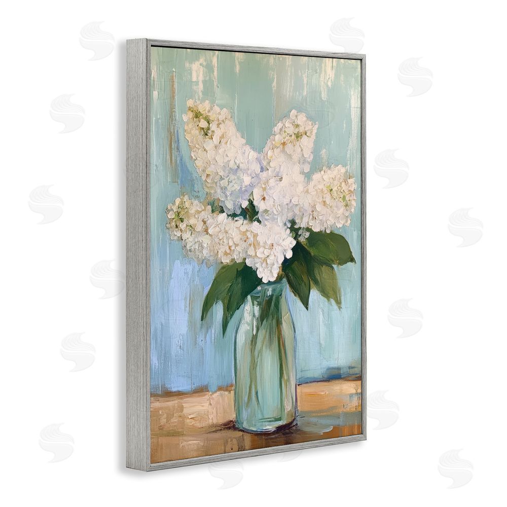 Petal Prints Design Tall Flowers in Glass Vase Gray Framed Giclee Wall Art Print