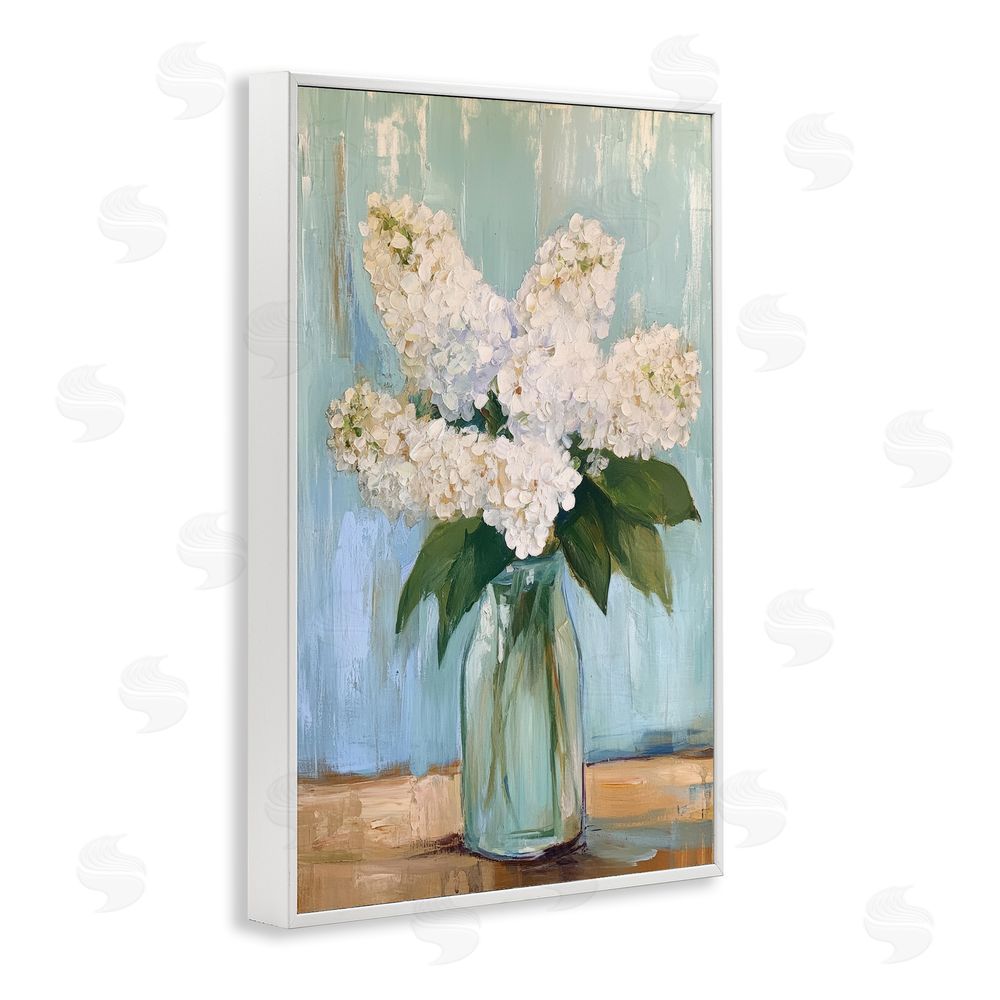 Petal Prints Design Tall Flowers in Glass Vase White Framed Giclee Wall Art Print