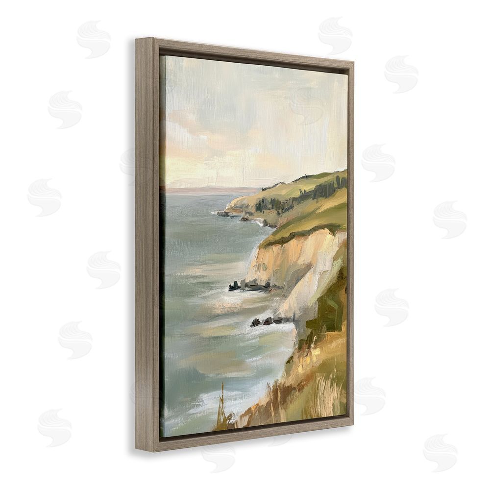 Petal Prints Design Cliffs Off The Sea Brown Floating Frame Canvas Wall Art Print