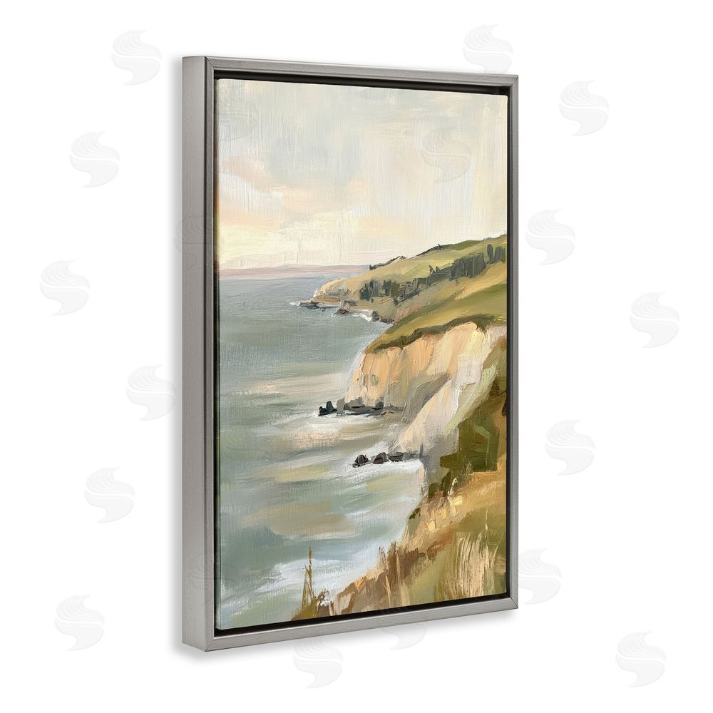 Petal Prints Design Cliffs Off The Sea Gray Floating Frame Canvas Wall Art Print