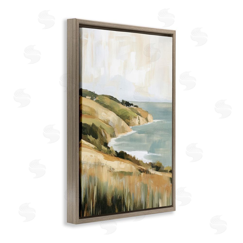 Petal Prints Design Serene Cliff in Morning Light Brown Floating Framed Canvas Wall Art Print