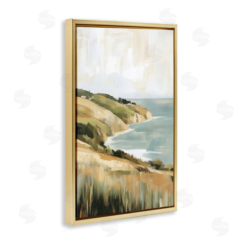 Petal Prints Design Serene Cliff in Morning Light Gold Floating Framed Canvas Wall Art Print