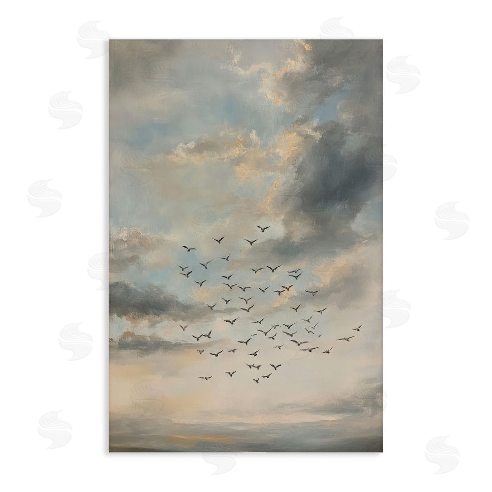 Petal Prints Design Birds in the Clouds at Dusk Stretched Canvas Wall Art Print