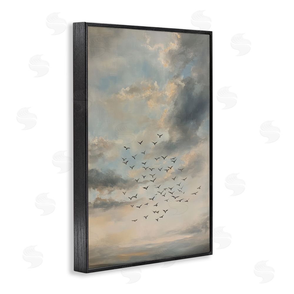 Petal Prints Design Birds in the Clouds at Dusk Black Framed Giclee Wall Art Print