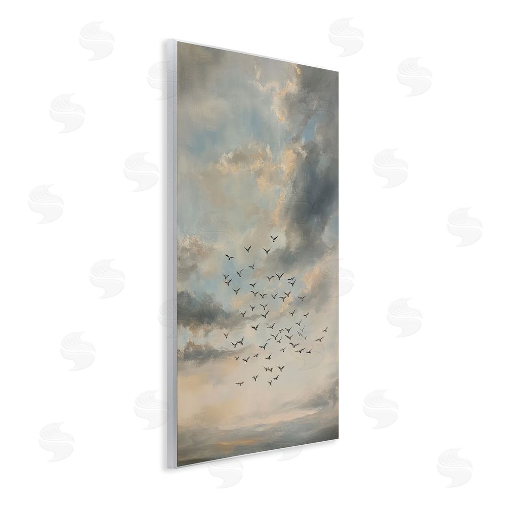 Petal Prints Design Birds in the Clouds at Dusk Wall Plaque Art Print with White Foil Wrap