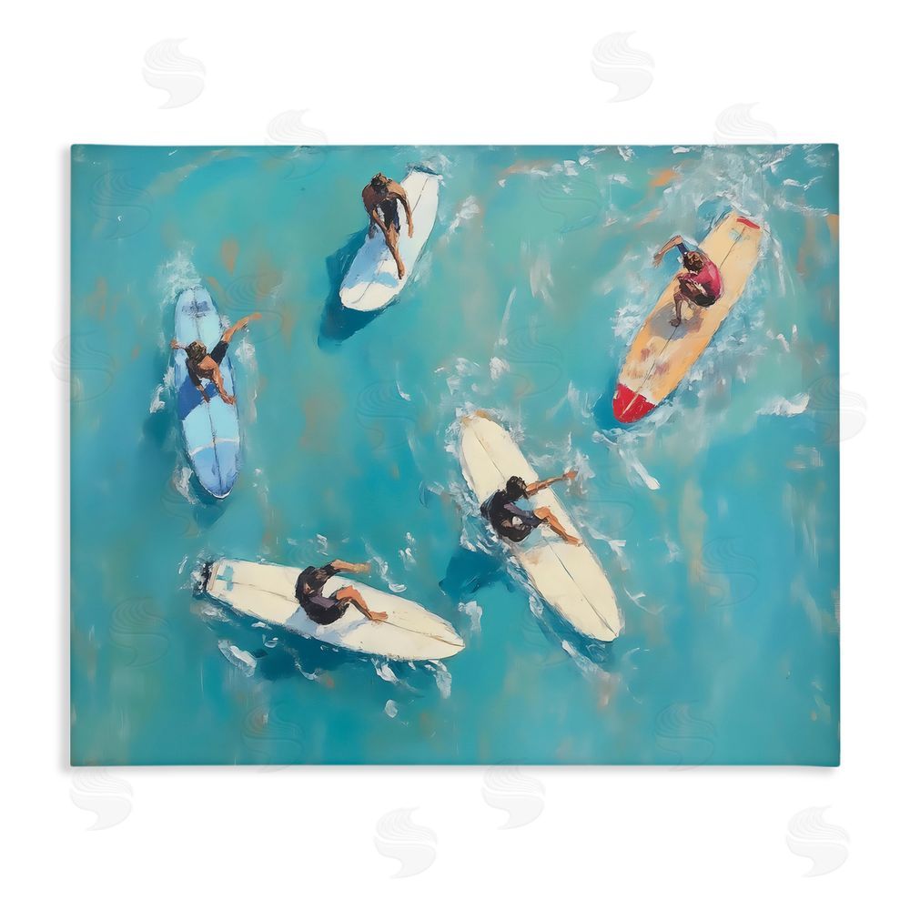 LSR Design Studio Group of Surfers at Sea Stretched Canvas Wall Art