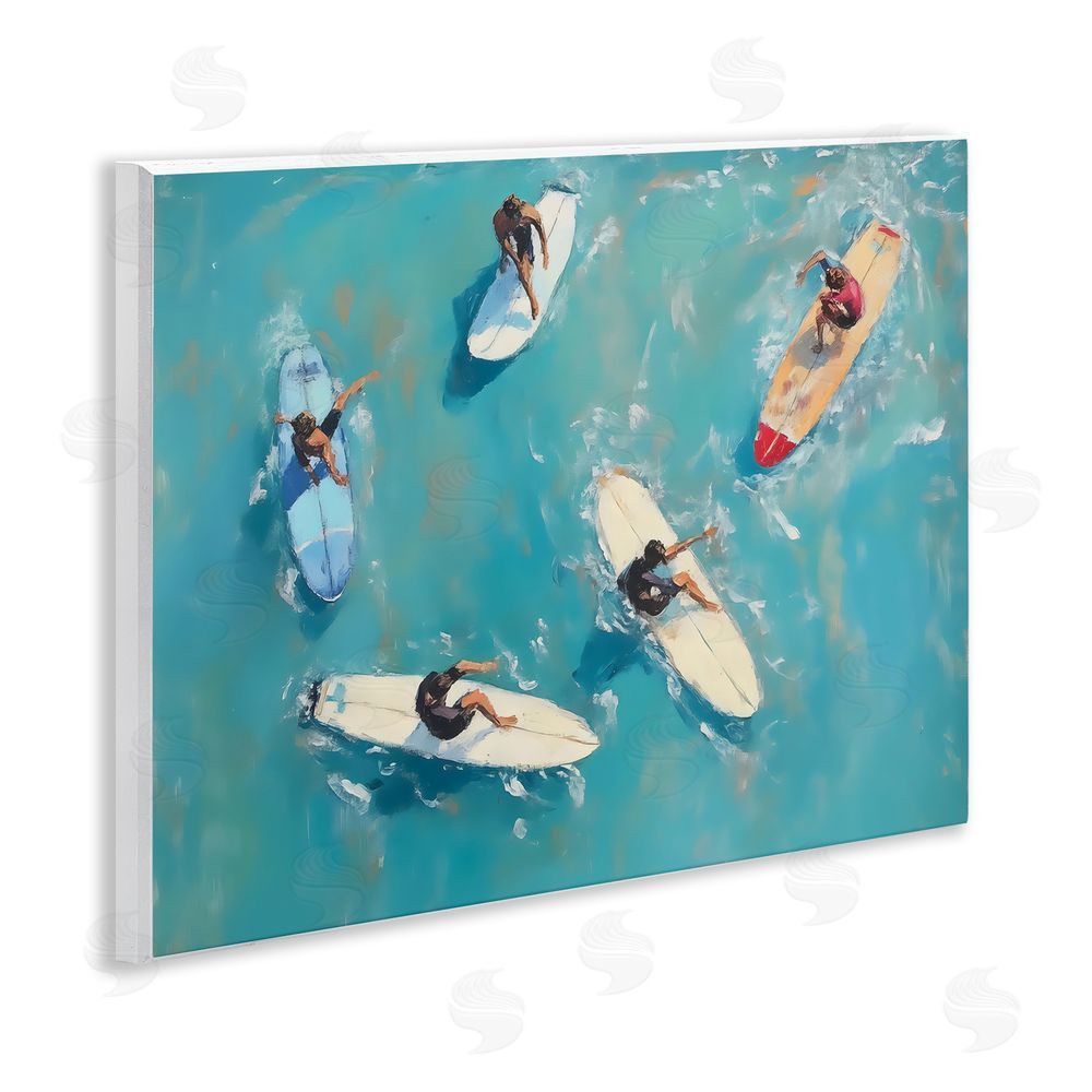 LSR Design Studio Group of Surfers at Sea Wall Plaque Home Decor Art Print