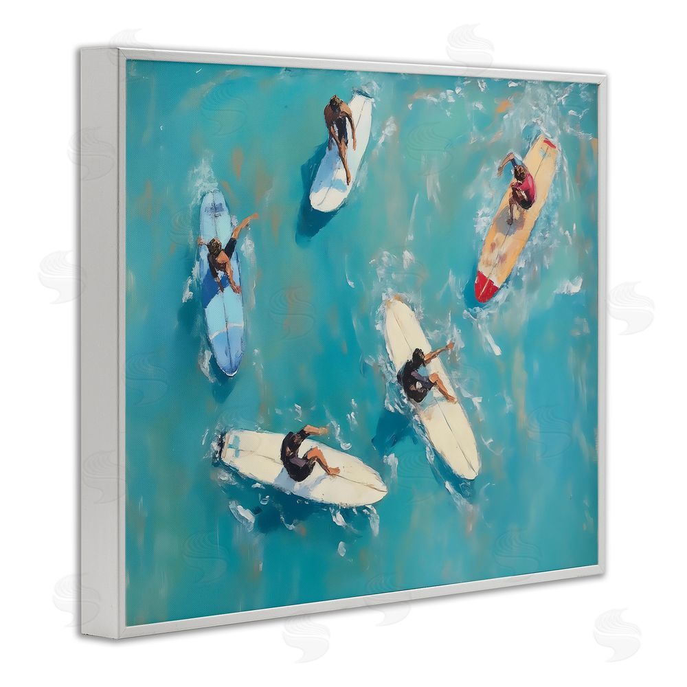 LSR Design Studio Group of Surfers at Sea White Framed Giclee Wall Art