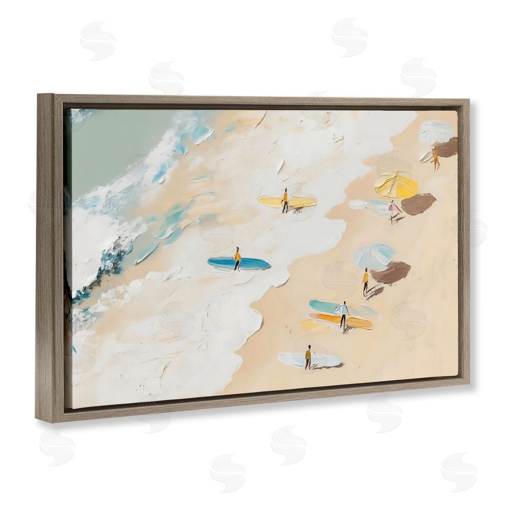 LSR Design Studio Beach Surf Summer Scene Brown Floating Frame Stretched Canvas Wall Art Print