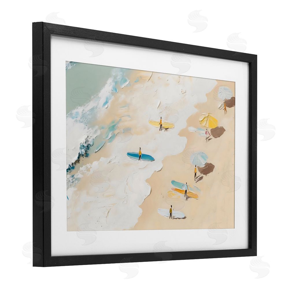 LSR Design Studio Beach Surf Summer Scene Black Framed Print Under Glass with Matting Wall Art
