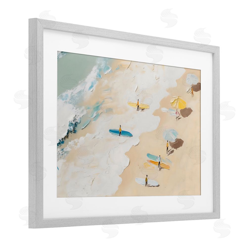 LSR Design Studio Beach Surf Summer Scene Gray Framed Print Under Glass with Matting Wall Art