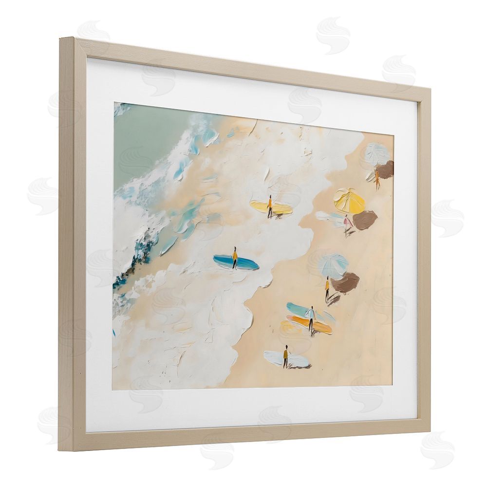 LSR Design Studio Beach Surf Summer Scene Brown Framed Print Under Glass with Matting Wall Art