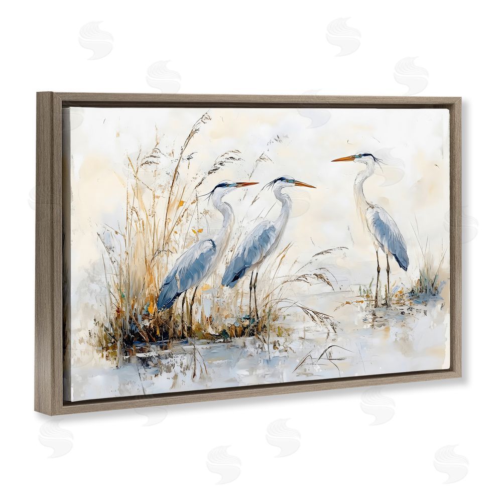 LSR Design Studio Blue Heron Trio in Wetlands Brown Floating Frame Stretched Canvas Wall Art Print