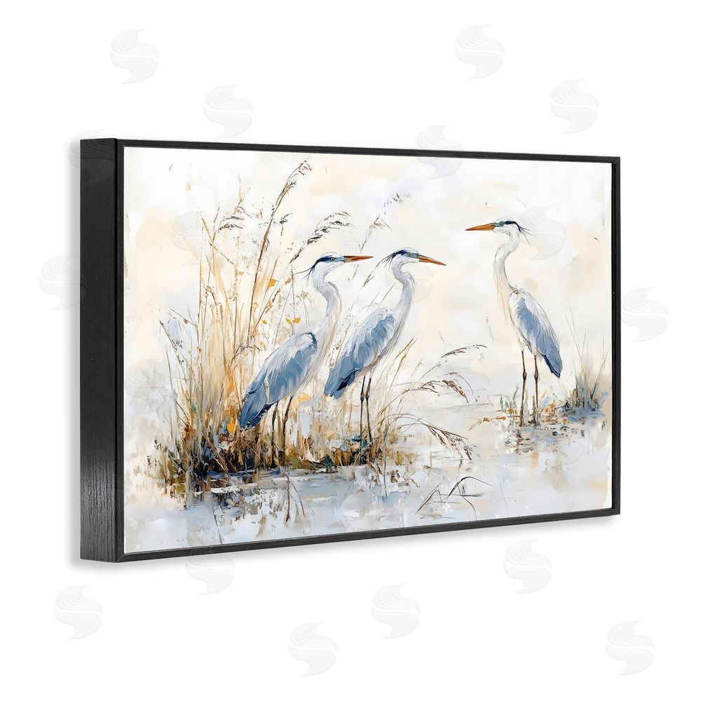 LSR Design Studio Blue Heron Trio in Wetlands Black Framed Giclee Wall Art Print