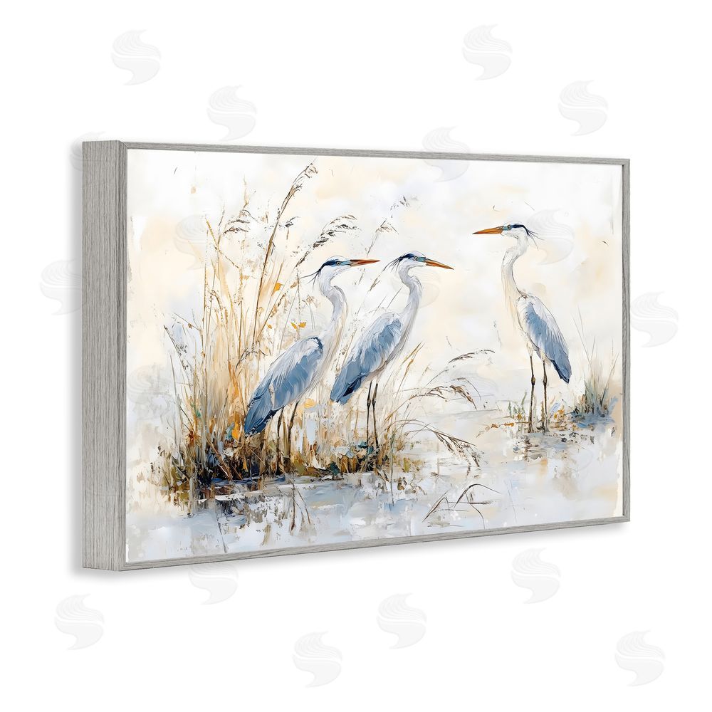 LSR Design Studio Blue Heron Trio in Wetlands Gray Framed Giclee Wall Art Print