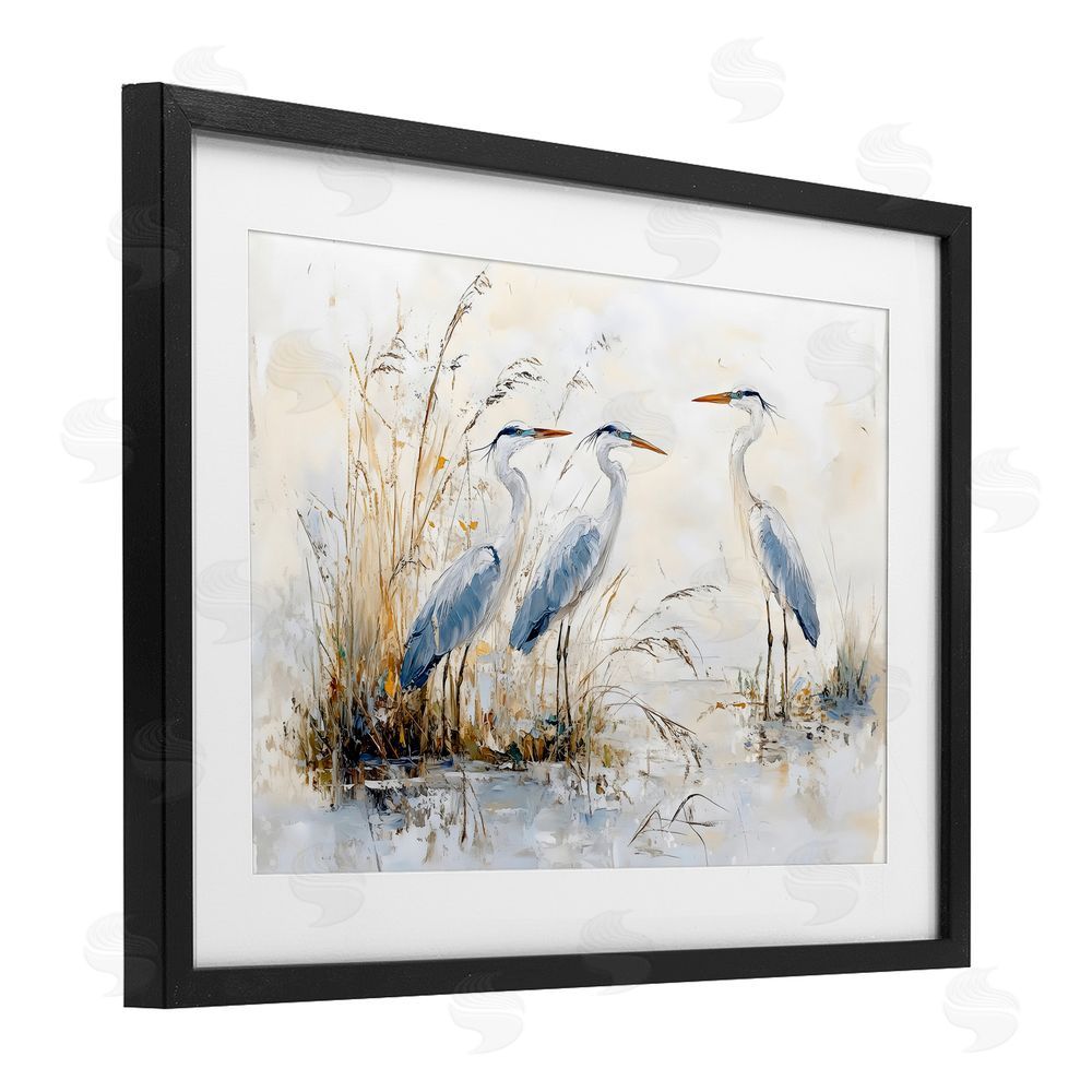 LSR Design Studio Blue Heron Trio in Wetlands Black Framed Print Under Glass with Matting Wall Art