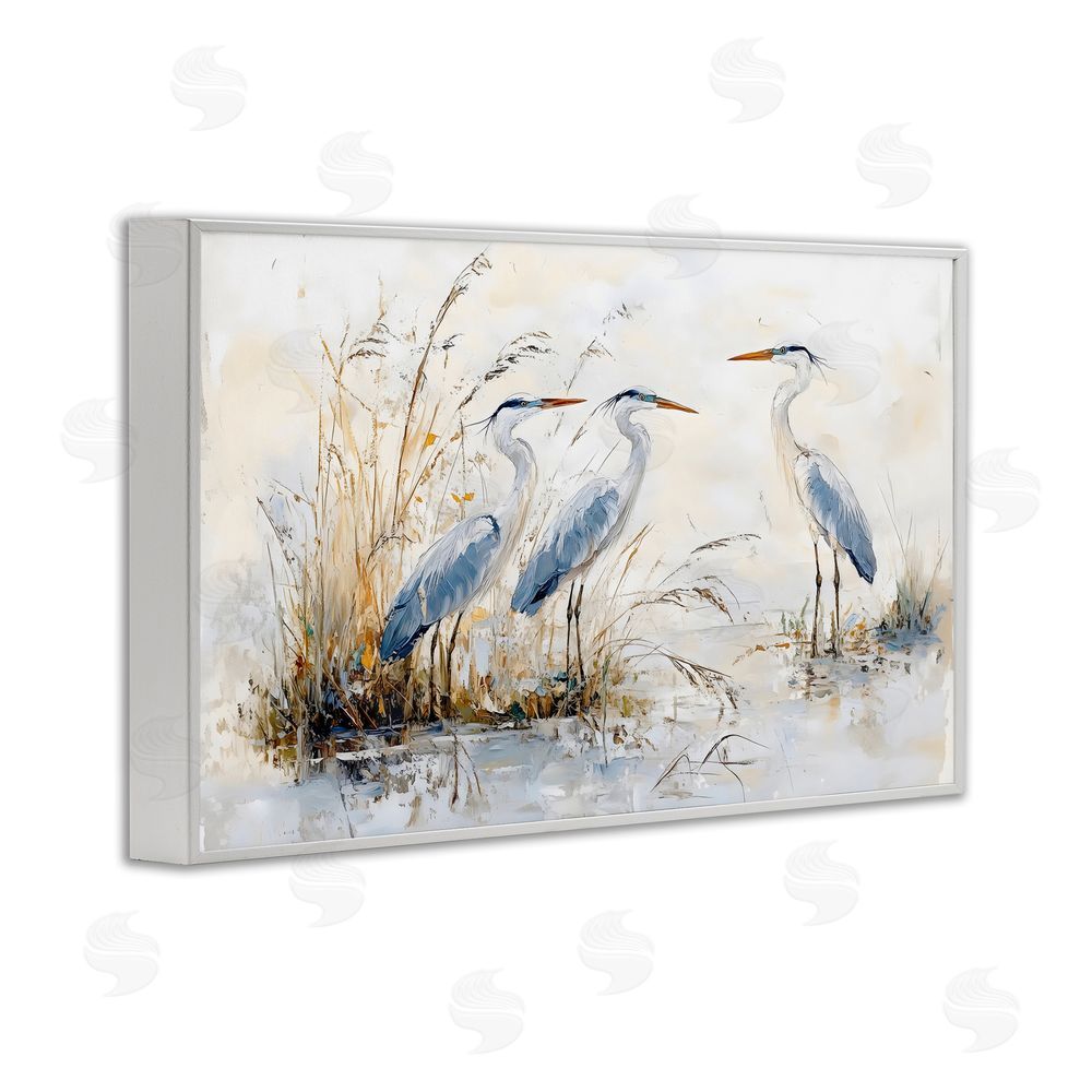 LSR Design Studio Blue Heron Trio in Wetlands White Framed Giclee Wall Art Print