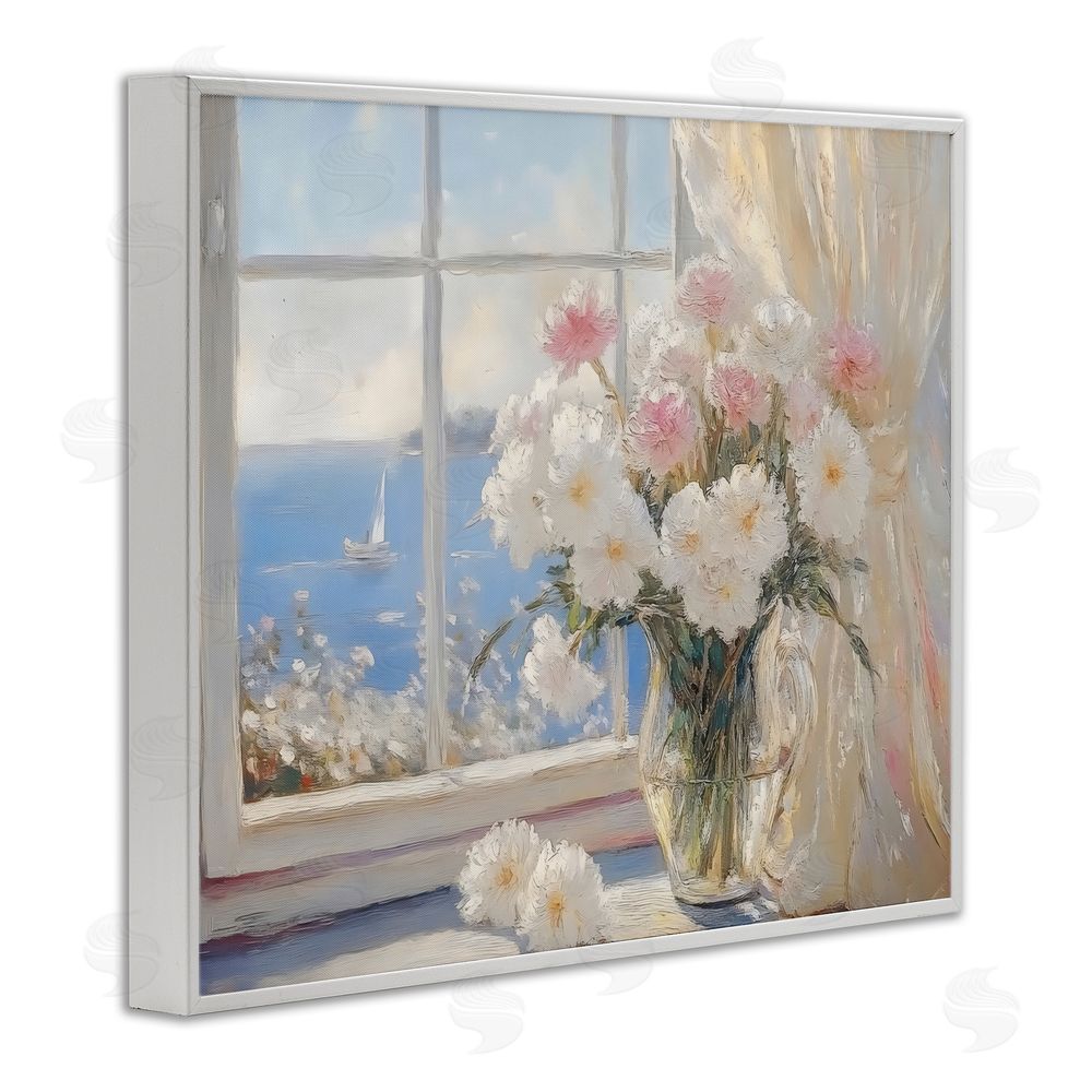 LSR Design Studio Coastal View Floral Window Bouquet White Framed Giclee Wall Art Print