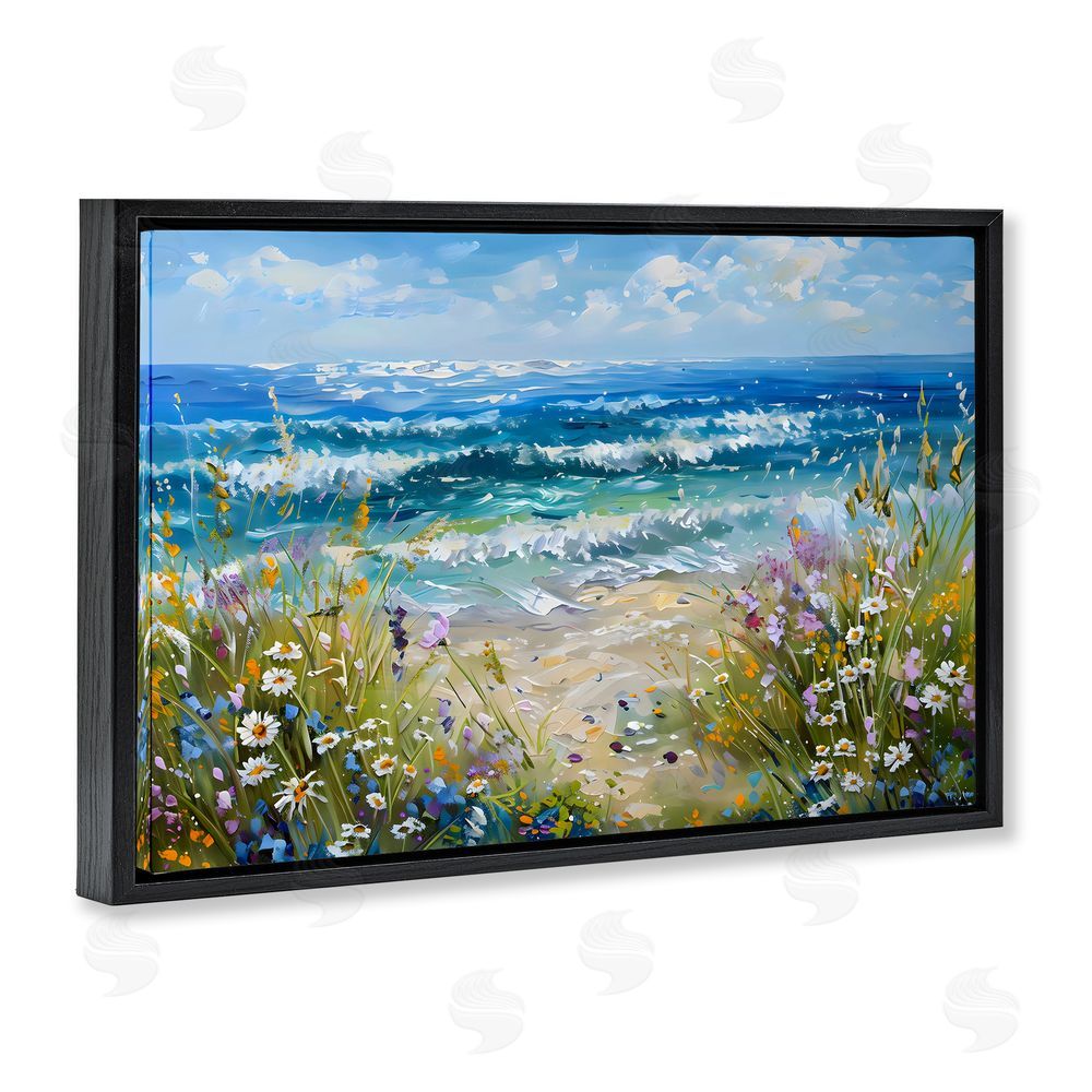 Creative Studio Floral Beach Meadow by Ocean Black Floating Framed Canvas Wall Art