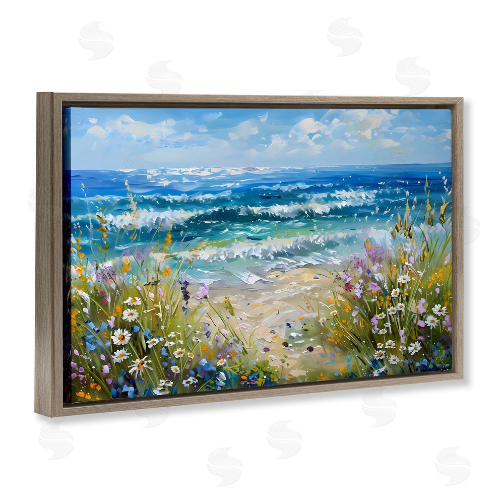Creative Studio Floral Beach Meadow by Ocean Brown Floating Framed Canvas Wall Art