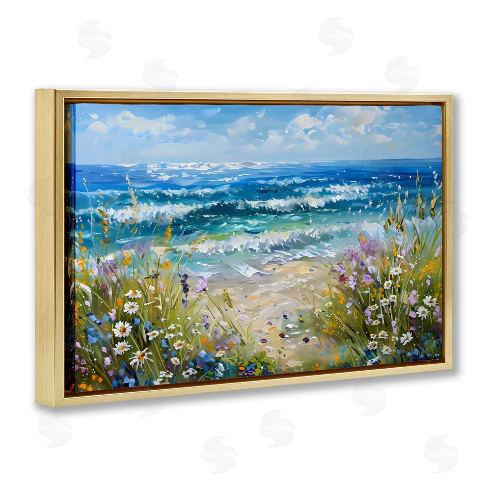 Creative Studio Floral Beach Meadow by Ocean Gold Floating Framed Canvas Wall Art