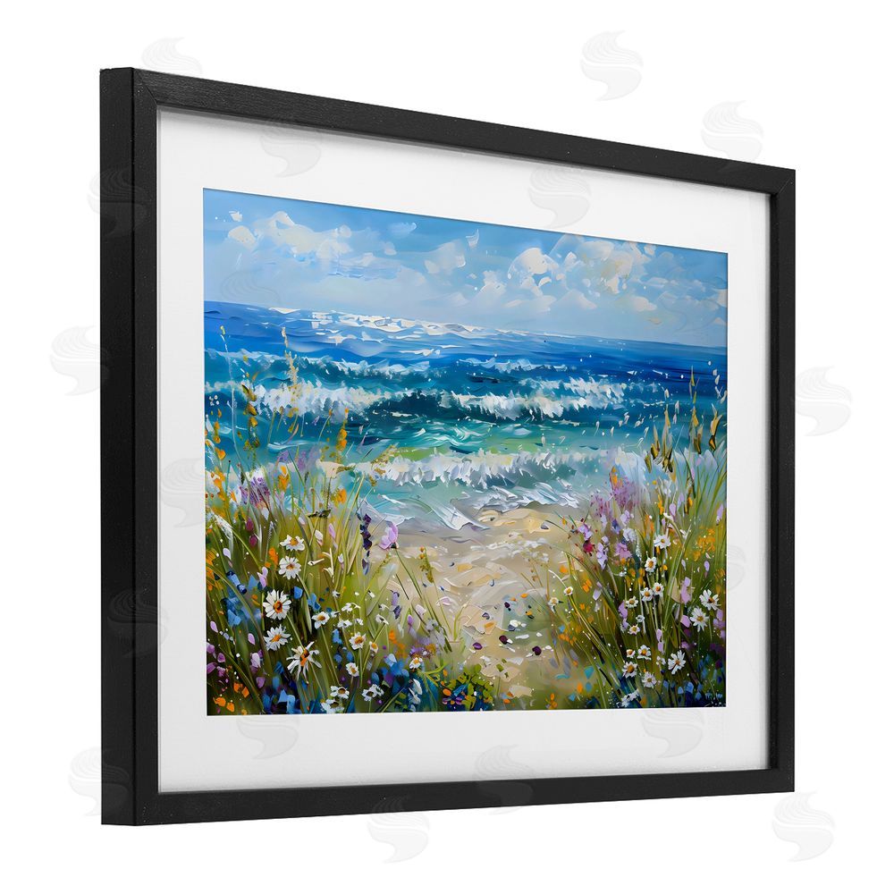 Creative Studio Floral Beach Meadow by Ocean Black Framed Print Under Glass Wall Art