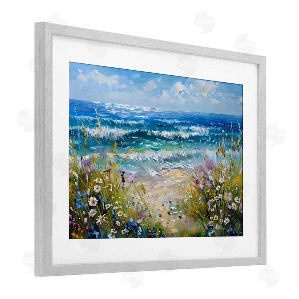 Creative Studio Floral Beach Meadow by Ocean Gray Framed Print Under Glass Wall Art